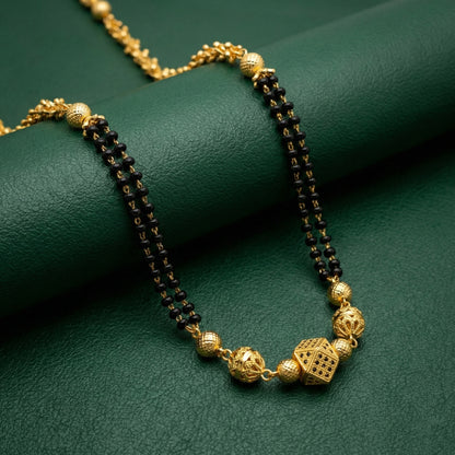 Gold Plated Black Beads Mangalsutra Classic Everyday Jewelry – 18 Inch
