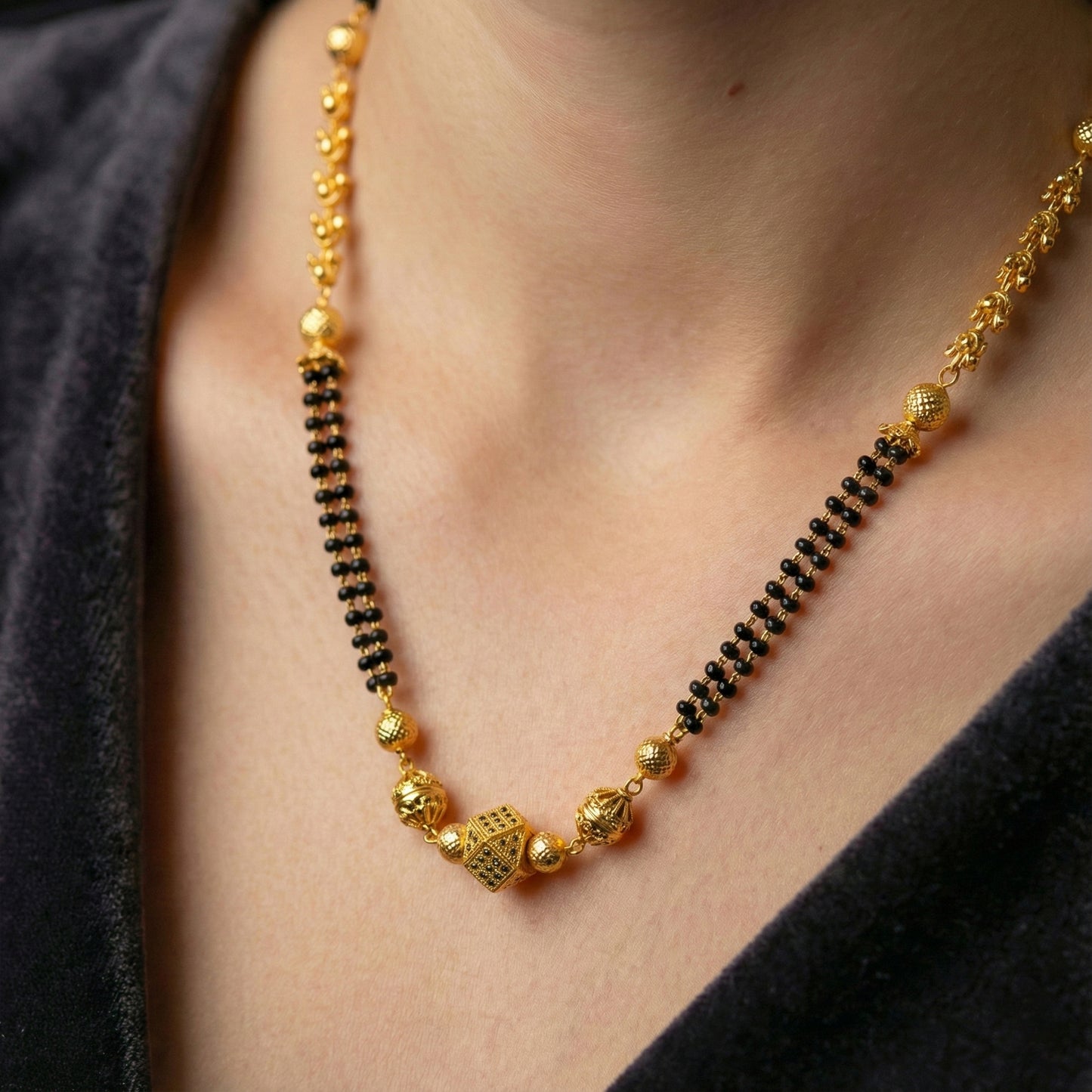 Gold Plated Black Beads Mangalsutra Classic Everyday Jewelry – 18 Inch