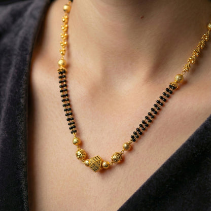 Gold Plated Black Beads Mangalsutra Classic Everyday Jewelry – 18 Inch
